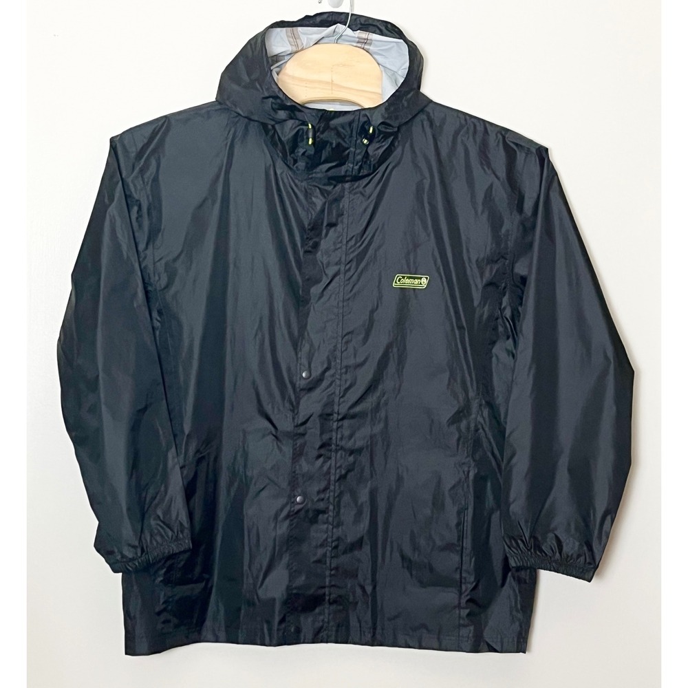 Coleman Rain Jacket Mens L/XL Hooded Black Neon Yellow Full Zip Shell Oudoors